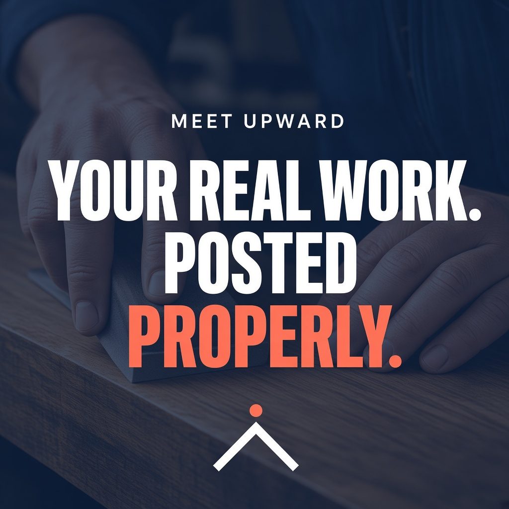 Post: hands sanding timber, headline Your real work. Posted properly.